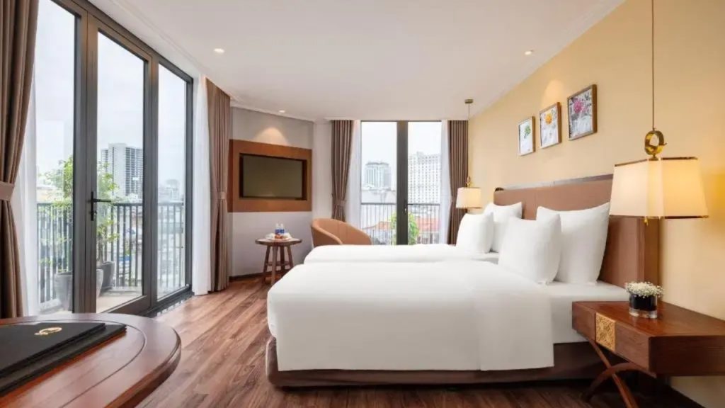 Nội thất phòng nghỉ khách sạn Hà Nội Nesta Hotel & Spa có thiết kế tinh tế