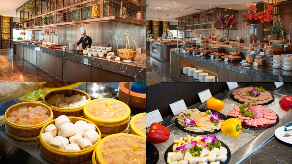 Không gian buffet sáng với đa dạng món ăn Á - Âu 