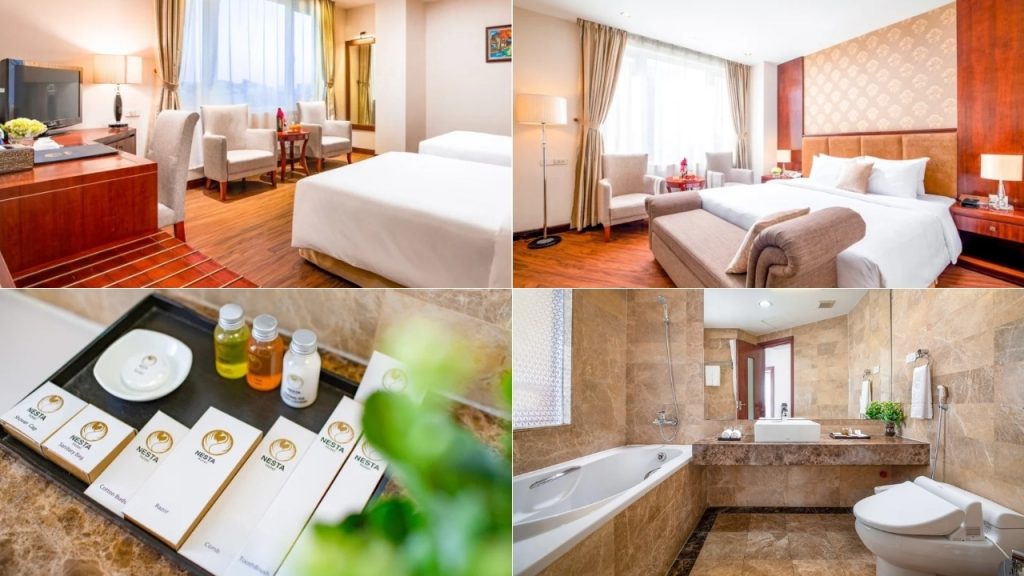 TV thông minh két sắt và phòng tắm riêng trong phòng Nesta Hanoi Hotel 