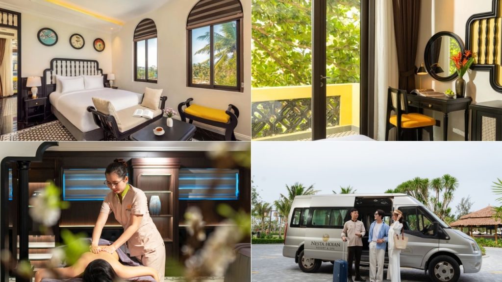 Phòng nghỉ ban công hướng sông và không gian thư giãn tại Soie Senses Spa