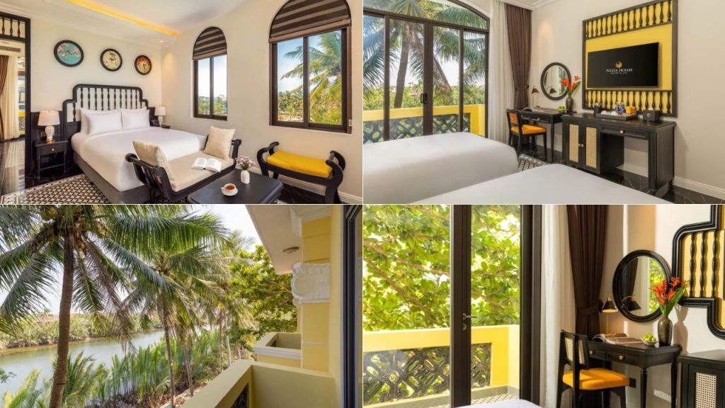 Phòng nghỉ Nesta Hoian Resort & Spa với ban công thoáng đãng và bồn tắm thư giãn